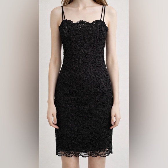 Jessica McClintock Dresses & Skirts - Jessica McClintock Gunne Sax Black Lace Sequin Midi Dress Gothic Romantic 9/10